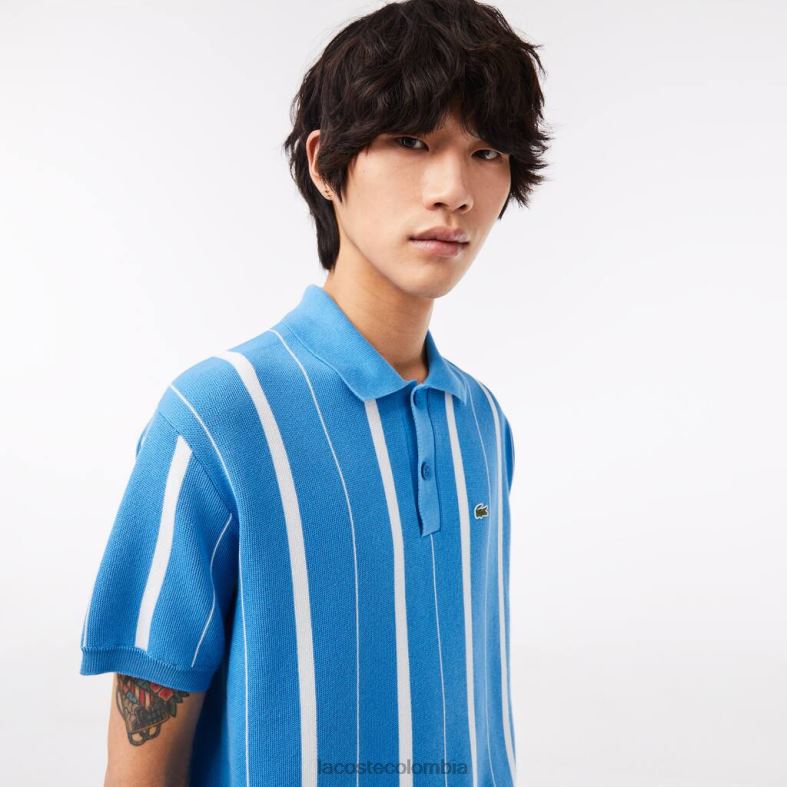 polo a rayas de algodón orgánico azul blanco Lacoste ropa hombres 80XZX441