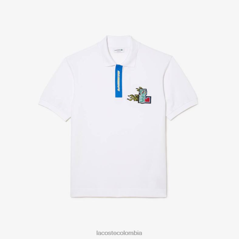 polo con tapeta en contraste y placa de cocodrilo blanco Lacoste ropa hombres 80XZX635