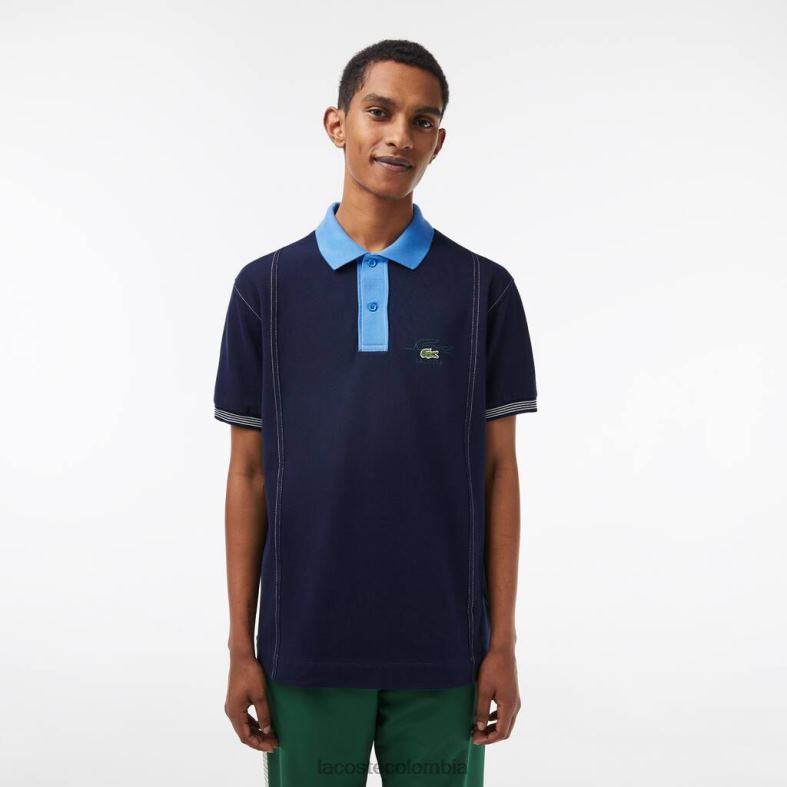 polo de algodón orgánico de dos tonos azul marino/azul Lacoste ropa hombres 80XZX262