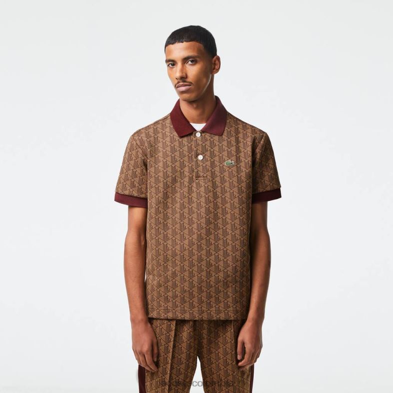 polo de corte clásico con estampado de monogramas beige/burdeos Lacoste ropa hombres 80XZX71