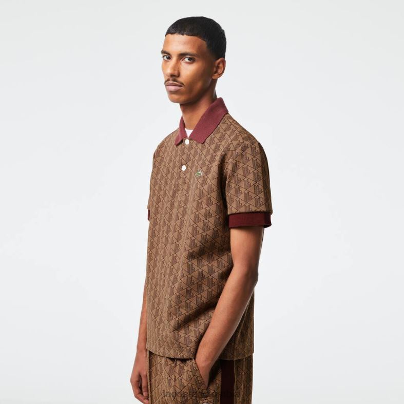 polo de corte clásico con estampado de monogramas beige/burdeos Lacoste ropa hombres 80XZX71