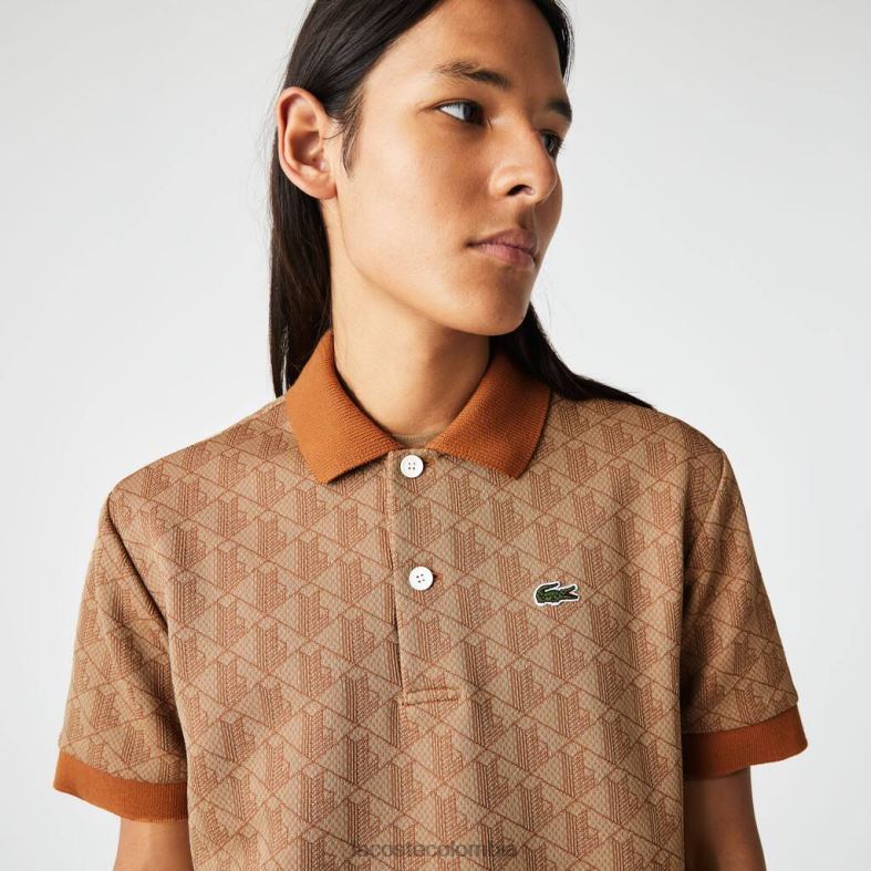 polo de corte clásico con estampado de monogramas beige/marrón Lacoste ropa hombres 80XZX73