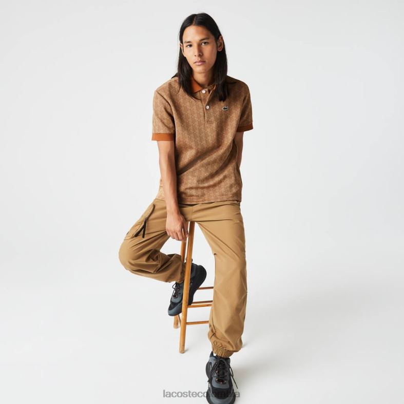 polo de corte clásico con estampado de monogramas beige/marrón Lacoste ropa hombres 80XZX73
