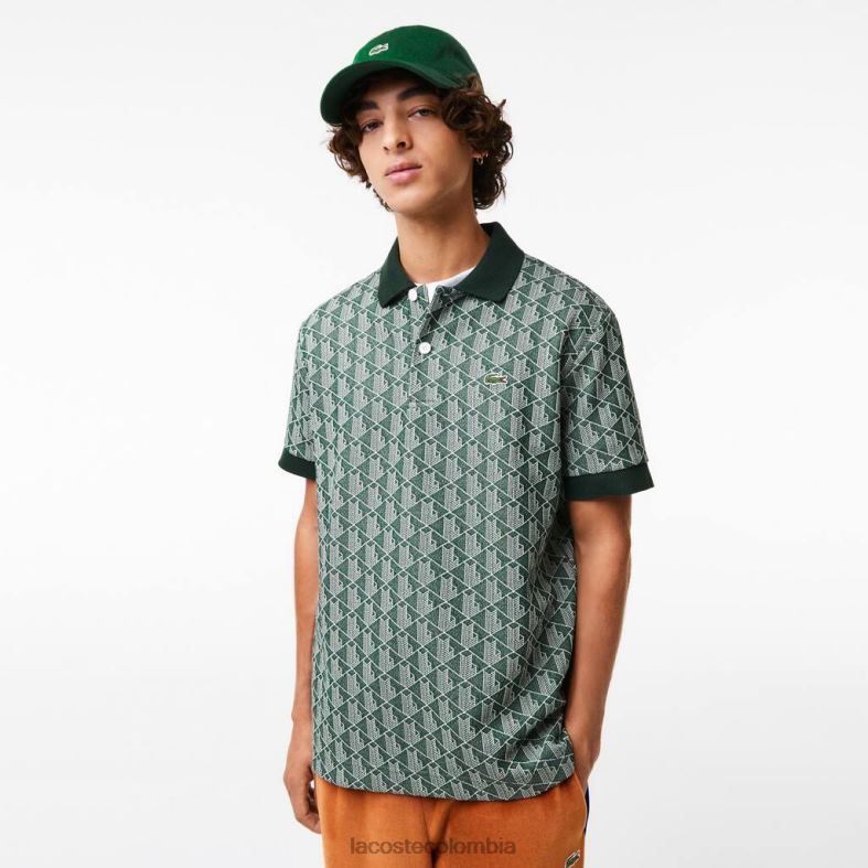 polo de corte clásico con estampado de monogramas verde/beige Lacoste ropa hombres 80XZX72