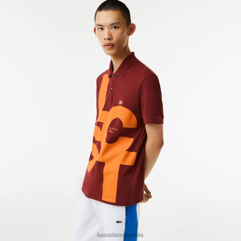 polo de petit piqué con letras en contraste de ajuste regular Burdeos Lacoste ropa hombres 80XZX711