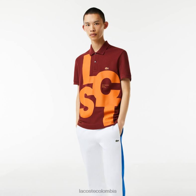 polo de petit piqué con letras en contraste de ajuste regular Burdeos Lacoste ropa hombres 80XZX711