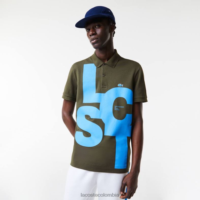 polo de petit piqué con letras en contraste de ajuste regular verde caqui Lacoste ropa hombres 80XZX712