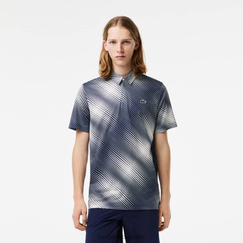 polo de poliéster reciclado con estampado de golf blanco/azul marino Lacoste ropa hombres 80XZX151