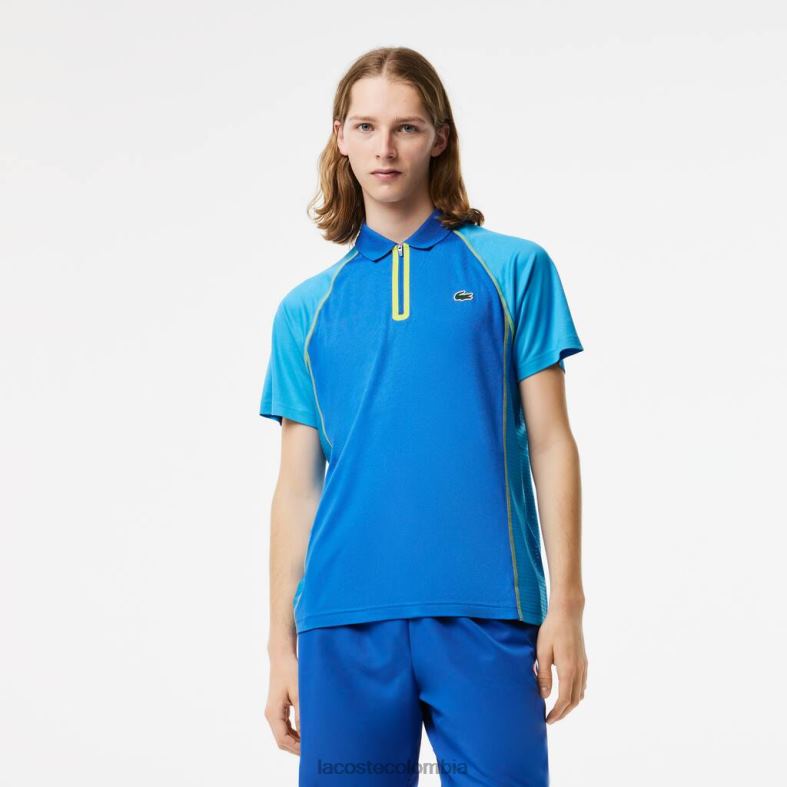 polo de tenis de poliéster reciclado con tecnología ultra-dry azul amarillo Lacoste ropa hombres 80XZX138