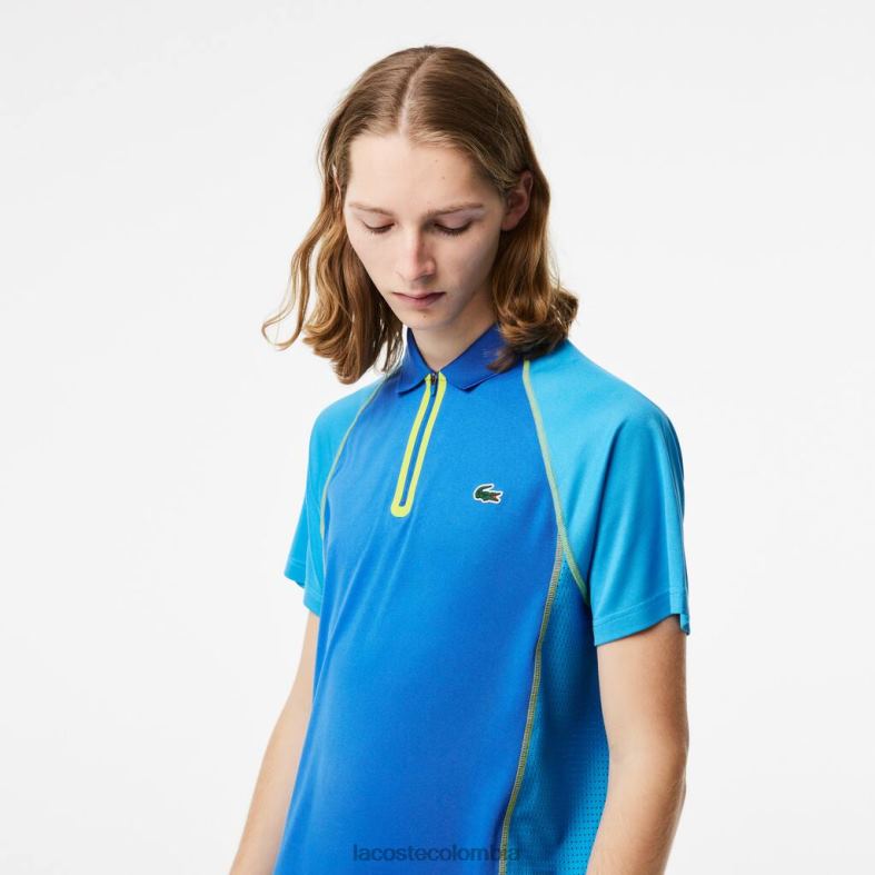 polo de tenis de poliéster reciclado con tecnología ultra-dry azul amarillo Lacoste ropa hombres 80XZX138