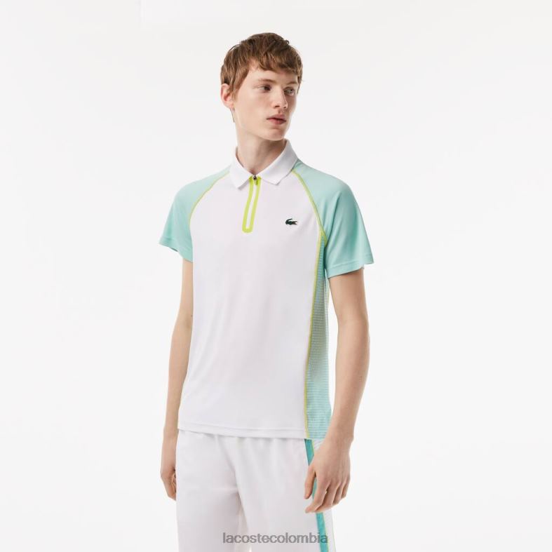 polo de tenis de poliéster reciclado con tecnología ultra-dry blanco/verde claro/amarillo Lacoste ropa hombres 80XZX137