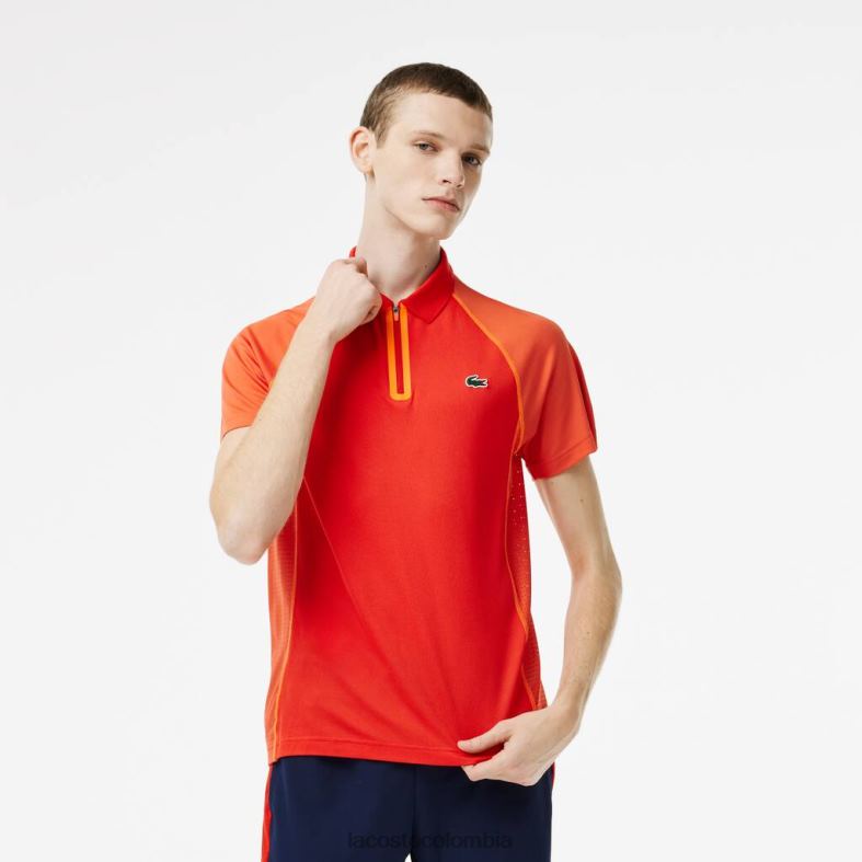 polo de tenis de poliéster reciclado con tecnología ultra-dry naranja roja Lacoste ropa hombres 80XZX139