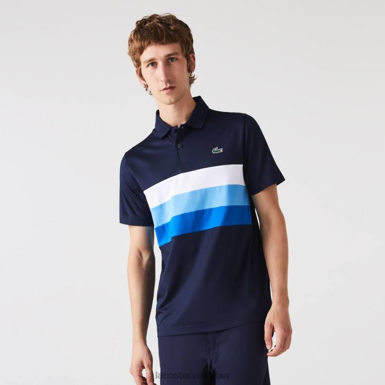 polo deportivo de golf con rayas tricolores azul marino/blanco/azul Lacoste ropa hombres 80XZX826