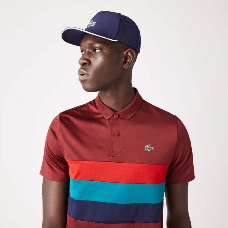polo deportivo de golf con rayas tricolores burdeos/rojo/verde/azul marino Lacoste ropa hombres 80XZX825