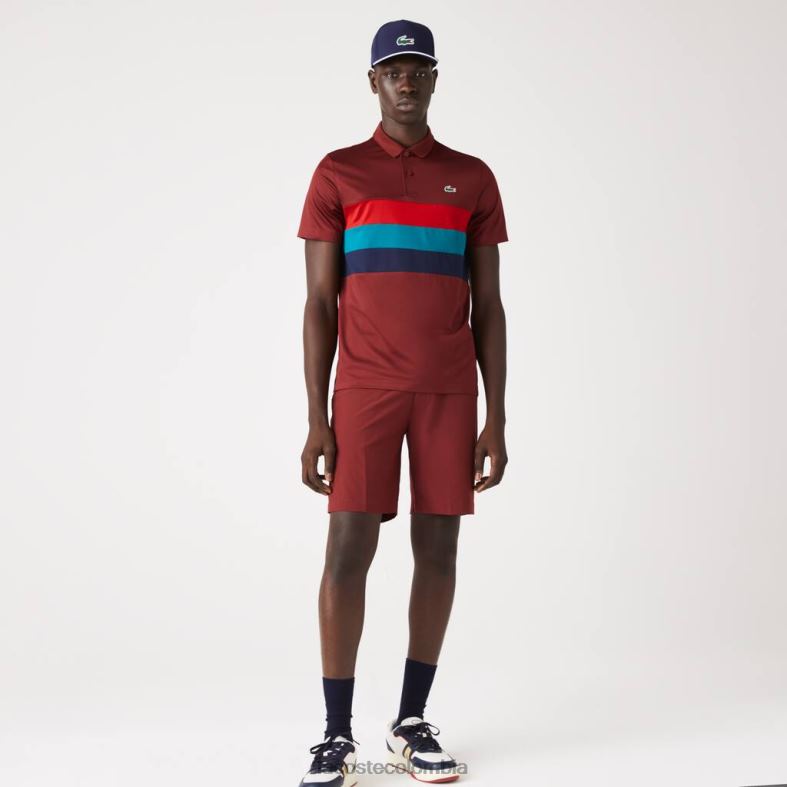 polo deportivo de golf con rayas tricolores burdeos/rojo/verde/azul marino Lacoste ropa hombres 80XZX825