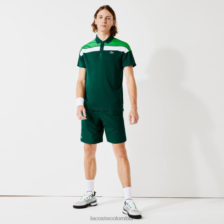 polo deportivo de piqué termorregulador regular fit verde/blanco/negro Lacoste ropa hombres 80XZX1312