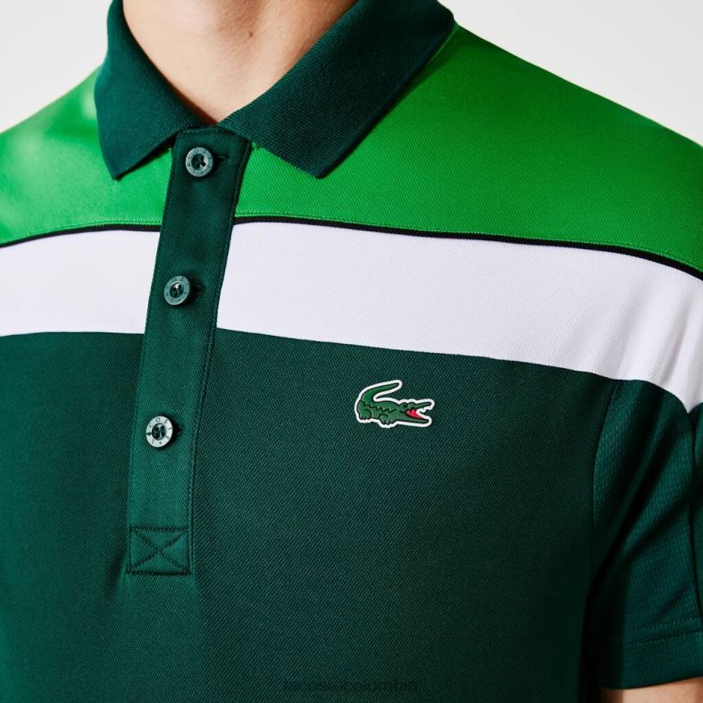 polo deportivo de piqué termorregulador regular fit verde/blanco/negro Lacoste ropa hombres 80XZX1312