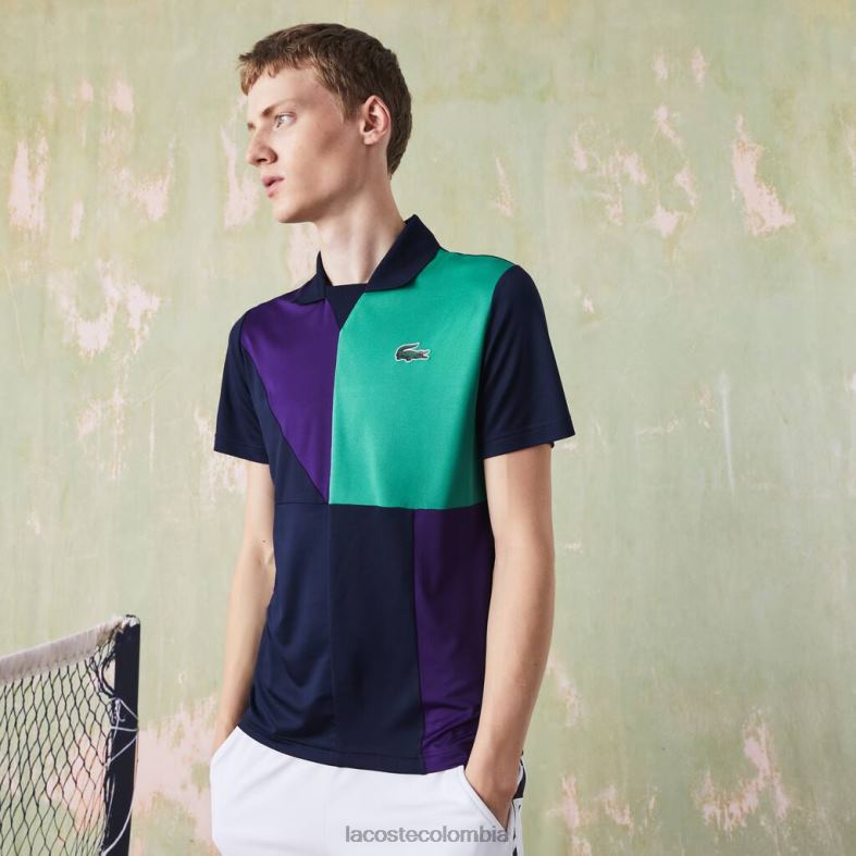 polo deportivo de tenis de piqué ultra seco azul marino/morado/verde Lacoste ropa hombres 80XZX784