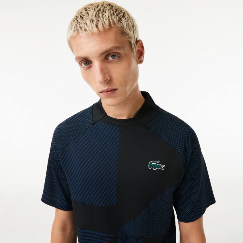 polo deportivo de tenis sin costuras y corte entallado azul negro Lacoste ropa hombres 80XZX770