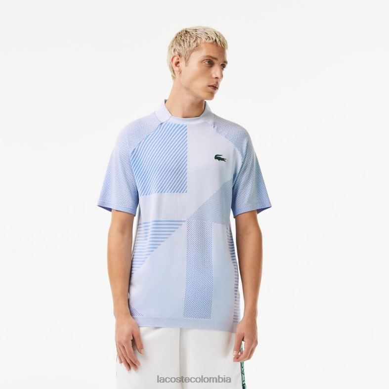 polo deportivo de tenis sin costuras y corte entallado blanco azul Lacoste ropa hombres 80XZX772