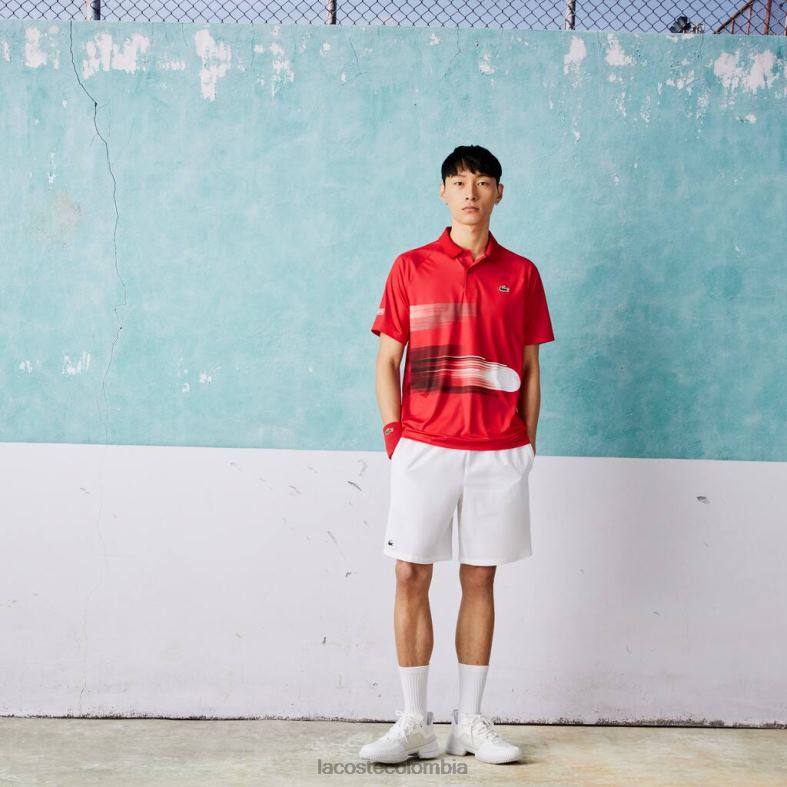 polo elástico con estampado sport novak djokovic rojo blanco Lacoste ropa hombres 80XZX929