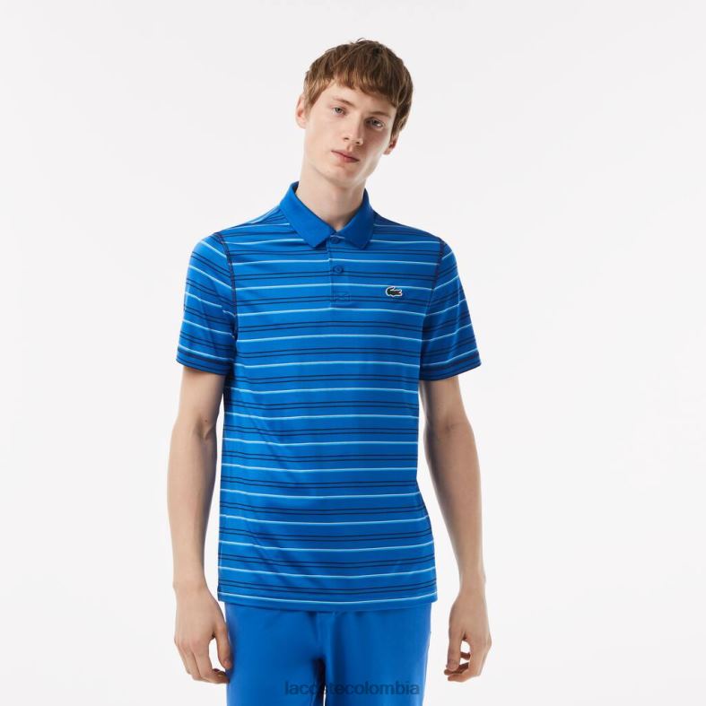 polo golf a rayas de poliéster reciclado azul/azul marino/blanco Lacoste ropa hombres 80XZX115