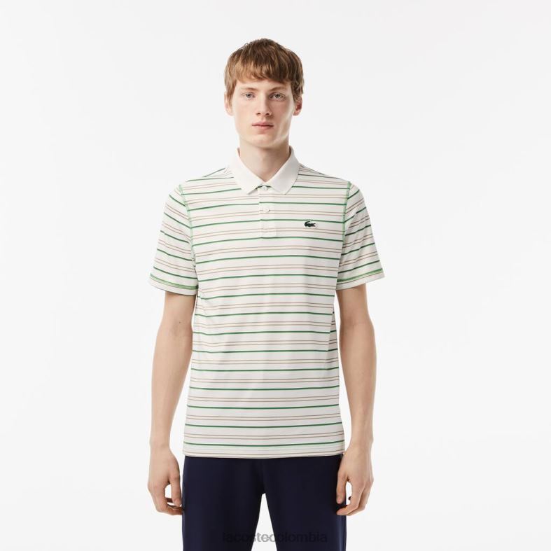 polo golf a rayas de poliéster reciclado blanco/beige/azul marino/verde Lacoste ropa hombres 80XZX114