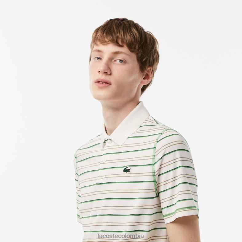 polo golf a rayas de poliéster reciclado blanco/beige/azul marino/verde Lacoste ropa hombres 80XZX114