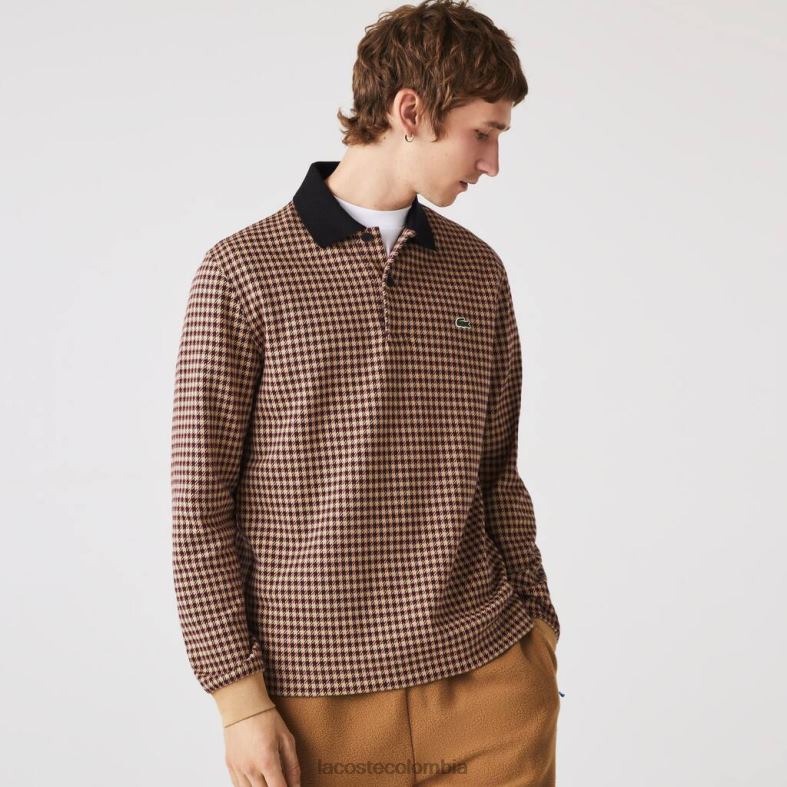 polo holgado con estampado de tartán beige/azul marino/burdeos Lacoste ropa hombres 80XZX924