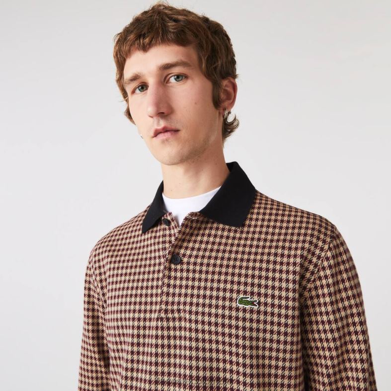 polo holgado con estampado de tartán beige/azul marino/burdeos Lacoste ropa hombres 80XZX924