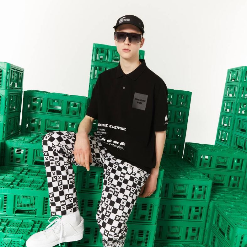 polo holgado de algodón orgánico live x minecraft negro Lacoste ropa hombres 80XZX938