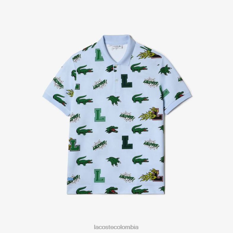 polo regular fit con estampado de cocodrilo azul blanco Lacoste ropa hombres 80XZX629