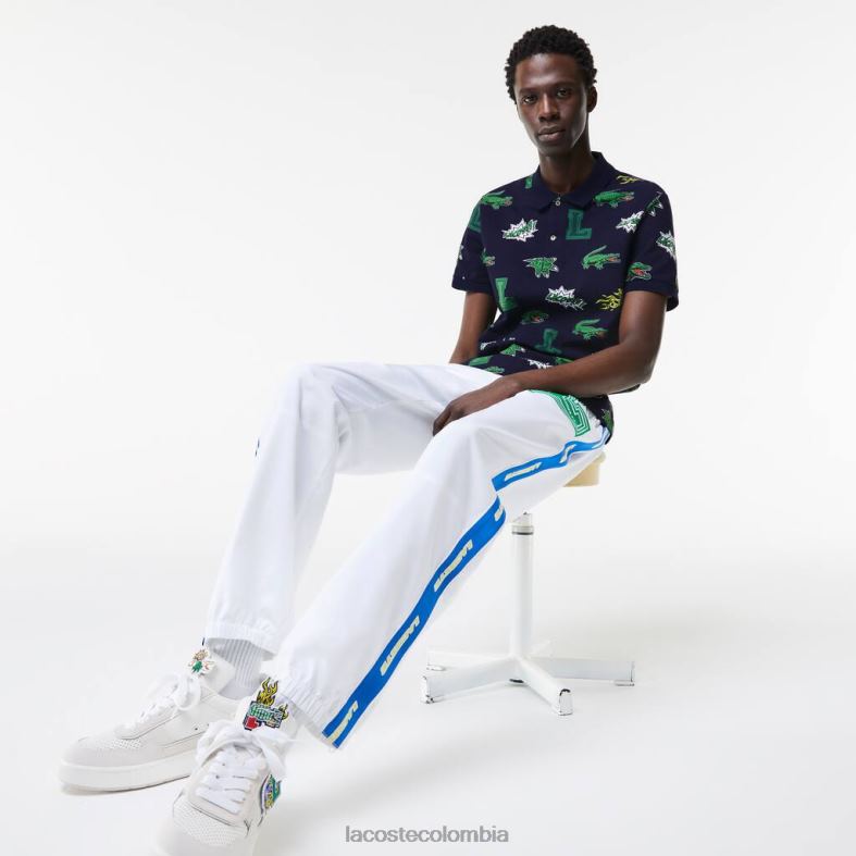 polo regular fit con estampado de cocodrilo azul marino/blanco Lacoste ropa hombres 80XZX631