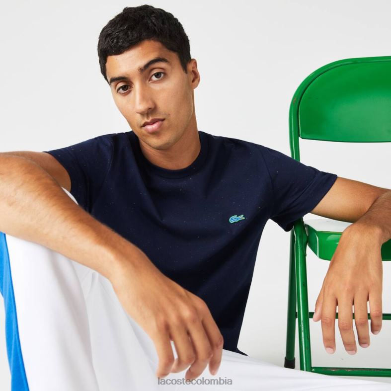 Camiseta de corte regular de punto de algodón con estampado moteado Azul marino Lacoste ropa hombres 80XZX750