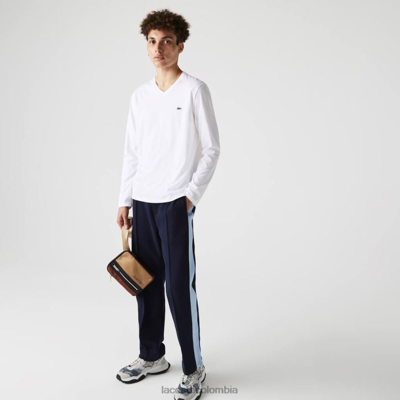 Camiseta de punto ligero de algodón pima con cuello en V blanco Lacoste ropa hombres 80XZX675