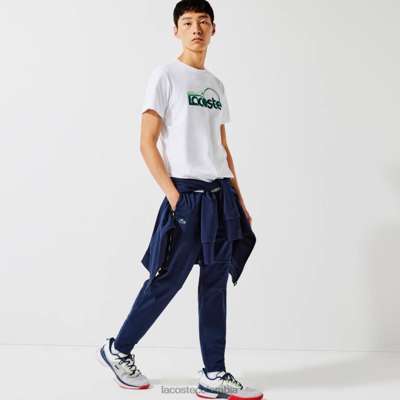 Camiseta deportiva transpirable con estampado de tenis y cuello redondo. blanco verde Lacoste ropa hombres 80XZX792