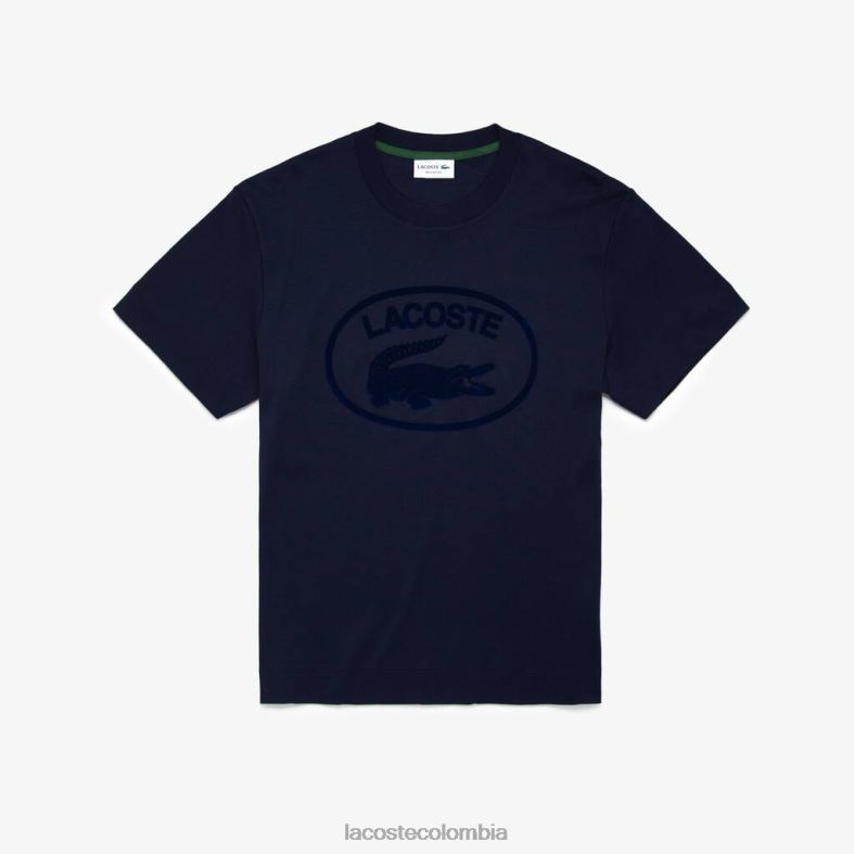 Camiseta holgada de algodón con la marca tono sobre tono. Azul marino Lacoste ropa hombres 80XZX133