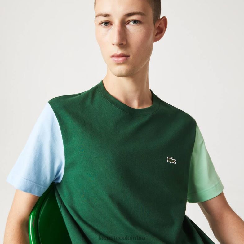 Camiseta regular fit de punto de algodón con bloques de color verde/azul/verde claro Lacoste ropa hombres 80XZX812