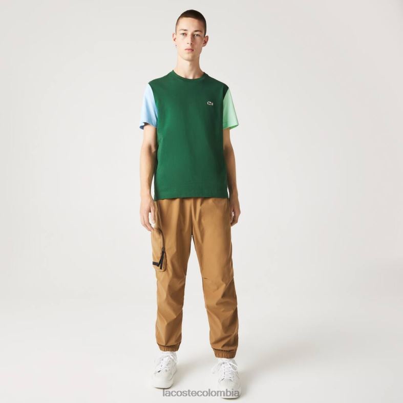 Camiseta regular fit de punto de algodón con bloques de color verde/azul/verde claro Lacoste ropa hombres 80XZX812