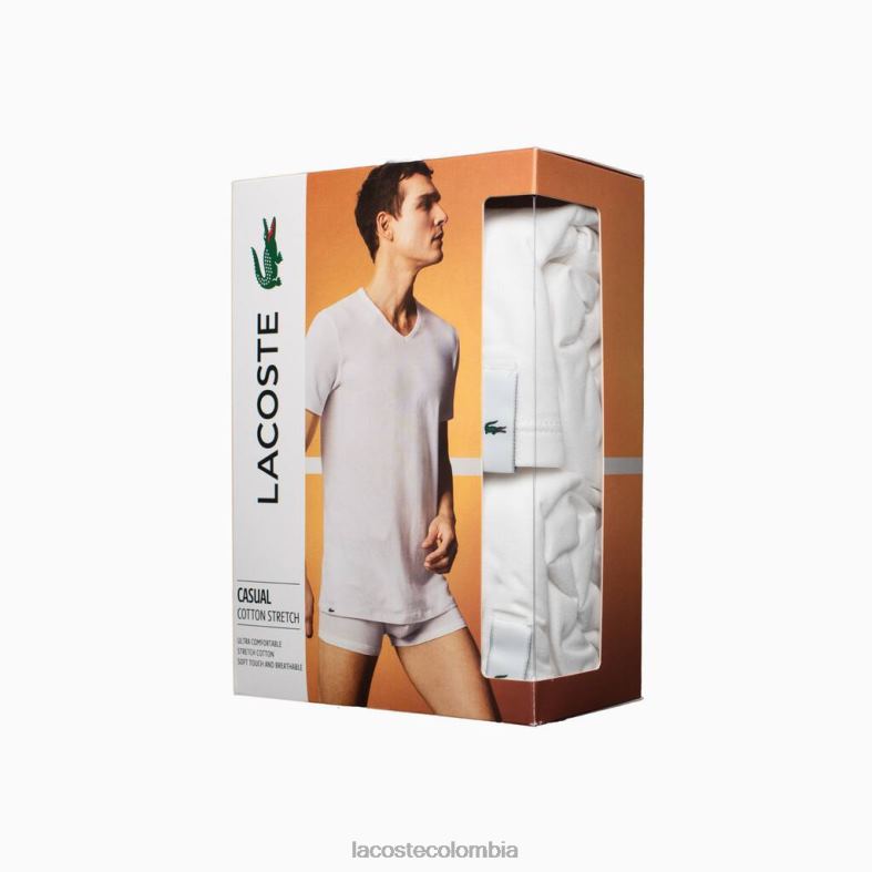 Pack de 2 camisetas lounge de algodón con cuello en V blanco Lacoste ropa hombres 80XZX1623