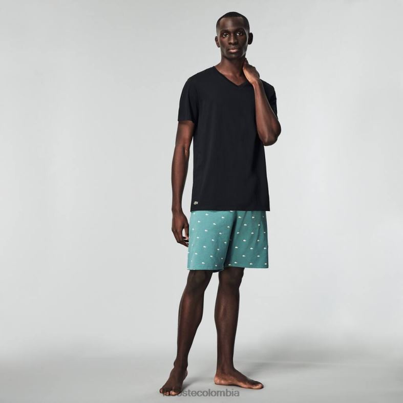 Pack de 3 camisetas lounge de algodón con cuello en V negro Lacoste ropa hombres 80XZX1336