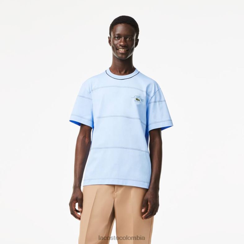 camiseta a rayas de punto de algodón orgánico azul Lacoste ropa hombres 80XZX183