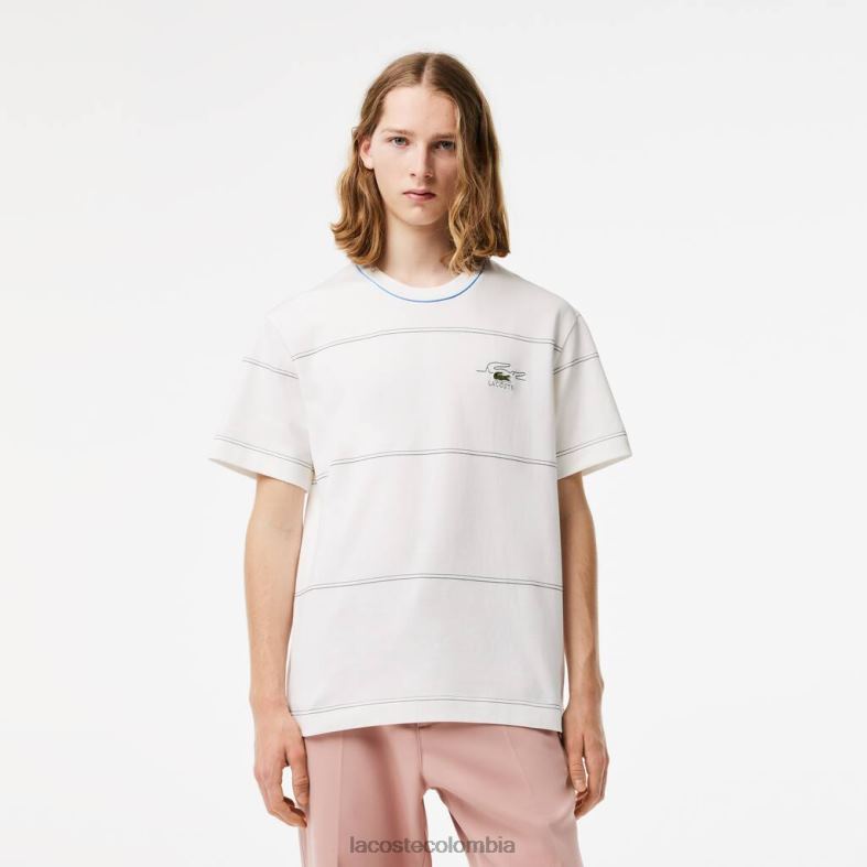 camiseta a rayas de punto de algodón orgánico blanco Lacoste ropa hombres 80XZX182