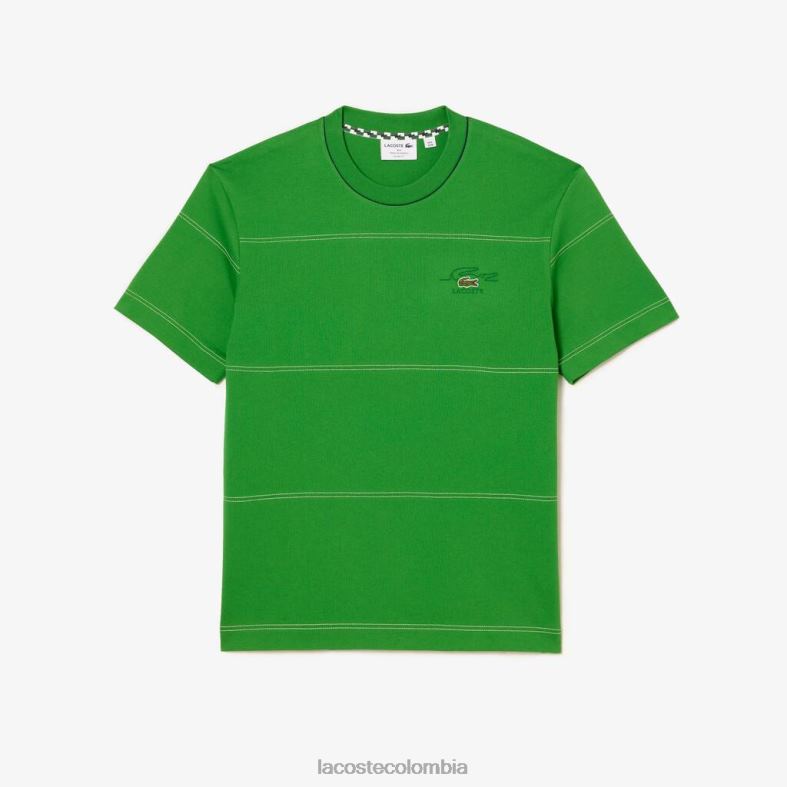 camiseta a rayas de punto de algodón orgánico verde Lacoste ropa hombres 80XZX184
