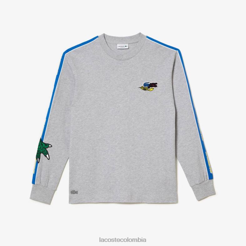 camiseta con banda de marca lomo gris Lacoste ropa hombres 80XZX719