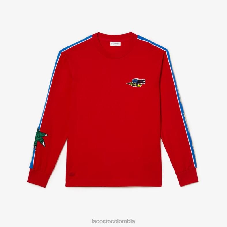 camiseta con banda de marca rojo Lacoste ropa hombres 80XZX721