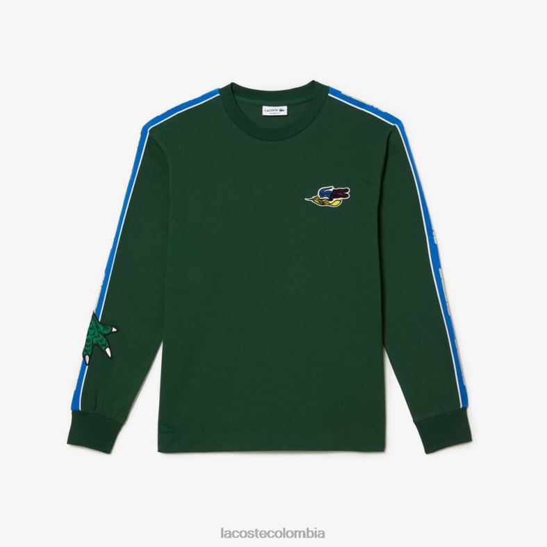 camiseta con banda de marca verde Lacoste ropa hombres 80XZX720