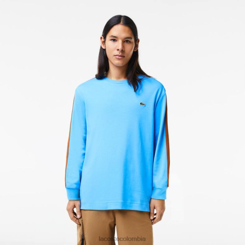 camiseta con banda en contraste azul Lacoste ropa hombres 80XZX817