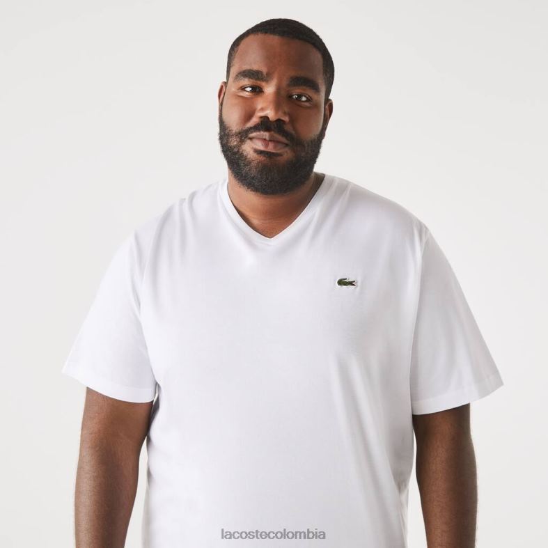 camiseta con cuello en V blanco Lacoste ropa hombres 80XZX715