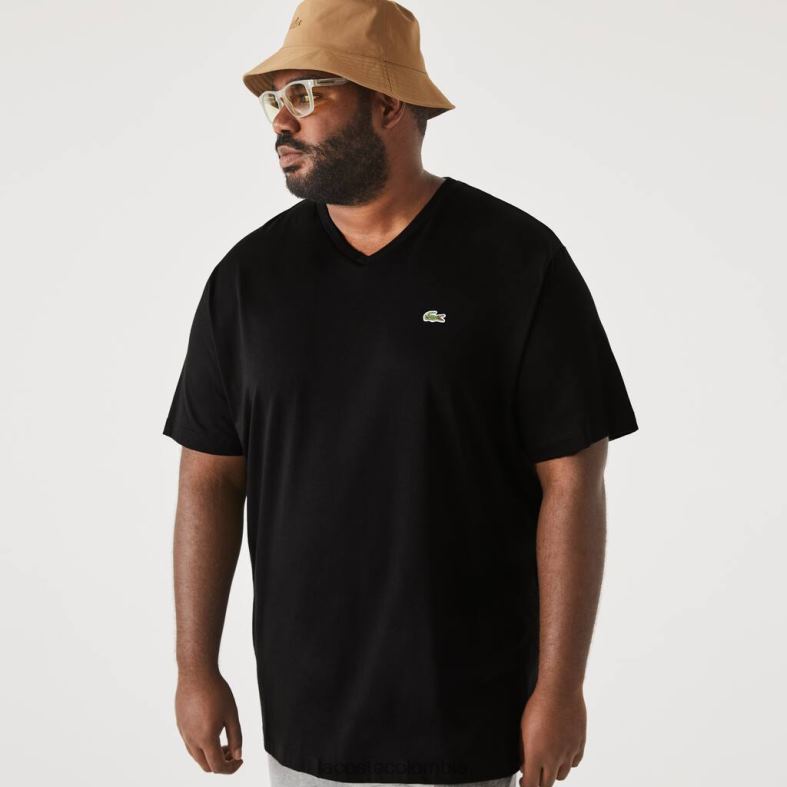 camiseta con cuello en V negro Lacoste ropa hombres 80XZX714
